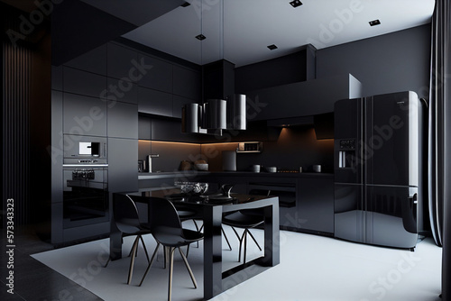 modern kitchen in black colors  interior design made with Generative AI