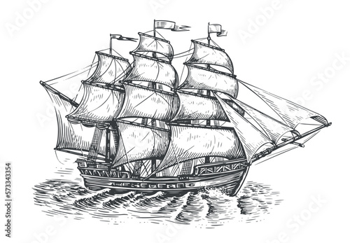 Papier peint Vintage sailboat drawn in vintage engraving style