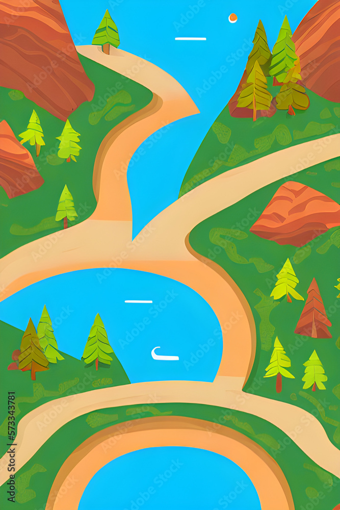Obraz premium flat 2d style illustration of cozy mountain ranges created with flat minimalistic style using vibrant and vivid colours