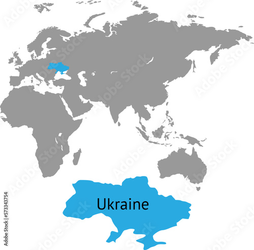 Ukraine marked by blue in grey World political map. Vector illustration. © SNO_15
