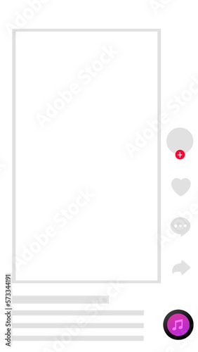 Transparent template for a mockup or stencil for the Tiktok screen in 2023 in vertical with an empty blank space and white symbols in the frames for a cell phone screenshot