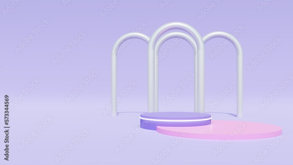 Podium backdrop for product display, interior with arches 3d render Podium backdrop for product display, interior with arches 3d render