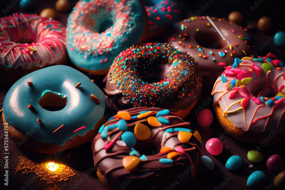 Donut Donuts Doughnut Doughnuts Glazed Frosted Sprinkles Jelly Filled Colorful Delicious Party Lights Dessert Celebration Background Image