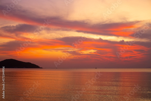 Orange Sea and sky at sunset. Evening sea landscape.