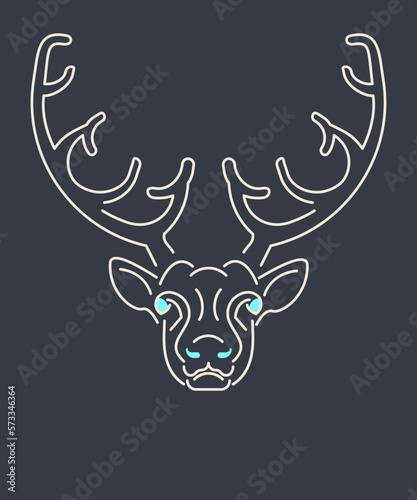 Abstract silhouette of a deer, minimalistic illustration of the muzzle of an animal, a linear logo on a black background