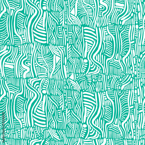 White abstract seamless pattern isolated on turquoise background. Colorful summer boho texture. photo