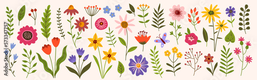 Tableau sur toile Flower collection, floral design elements vector set.