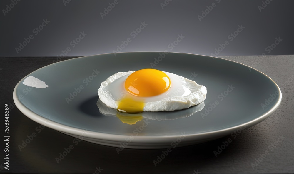 a plate with a fried egg on it on a table. generative ai a plate with a fried egg on it on a table. generative ai