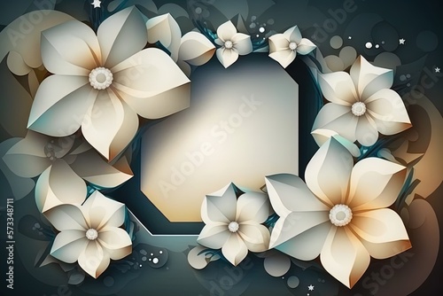 Digital art flowers and leaves creative pattern background with geometric shapes on colorful background with empty space