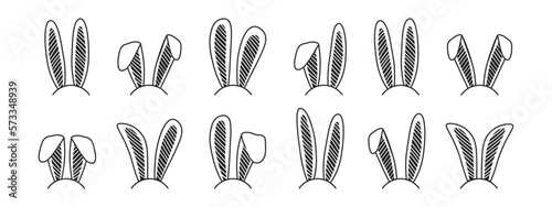 Bunny ears, Easter rabbit ear headband vector icon, cute drawn animal costume isolated on white background. Black simple illustration