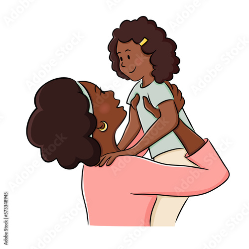 African american mother holds her daughter. Black mom with child. Motherhood concept. International Mother’s Day. Vector illustration for mothers day in sketch hand drawn style