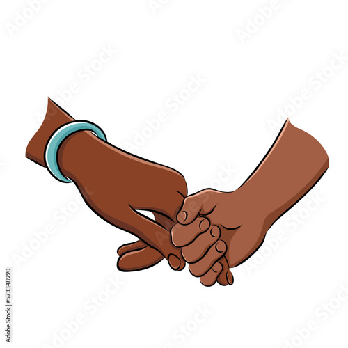African american child hand holds mother finger. Hand in hand. Family and love. International Mother’s Day. Vector illustration in sketch hand drawn style