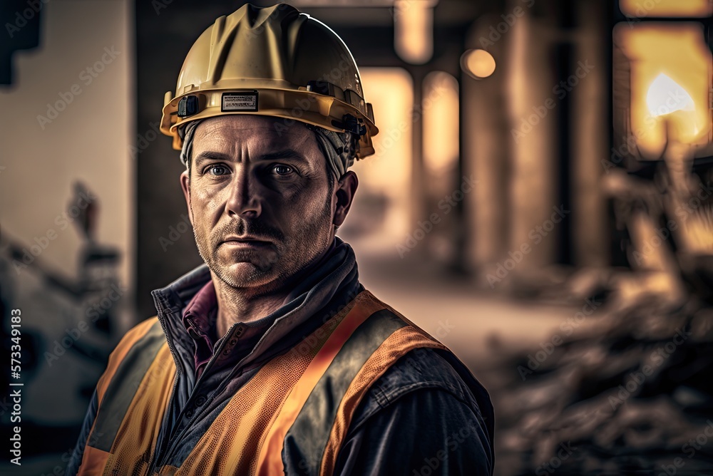 Close up portrait of senior construction engineer wearing safety helmet and uniform, working on new project in sunset golden hour. Close up portrait of senior construction engineer wearing safety helmet and uniform, working on new project in sunset golden hour.