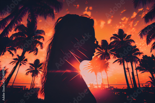 Woman at a beach in sunset 