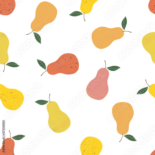 Seamless pears pattern, Fruits repeat print, Summer wallpaper, Healthy food desing, Garden harvest ornament, Scandinavian flat style background, Vitamins , pears, vegeterian