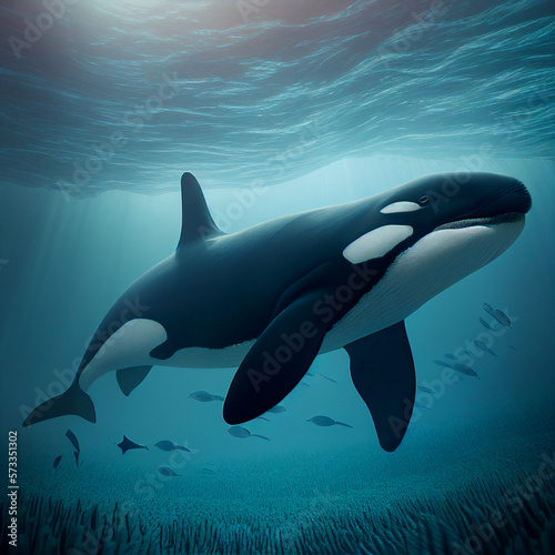 killer whale in transparent water close-up 