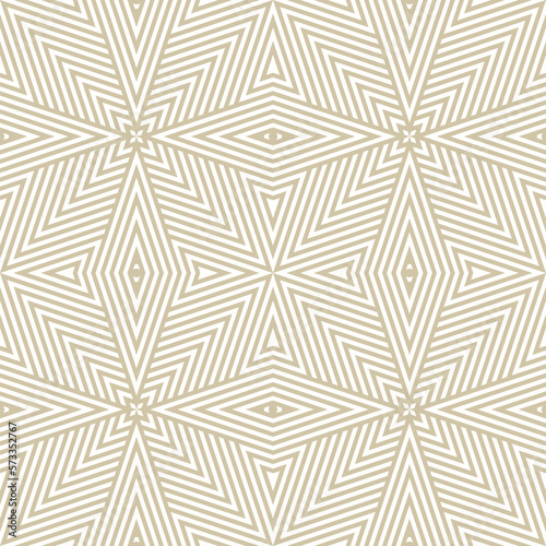 Vector geometric lines seamless pattern. Golden abstract linear background in retro vintage style. Gold and white ornament. Graphic texture with stripes, diagonal lines, repeat tiles. Luxury design