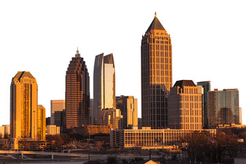 Atlanta Georgia skyline in sunset light with cut out sky.