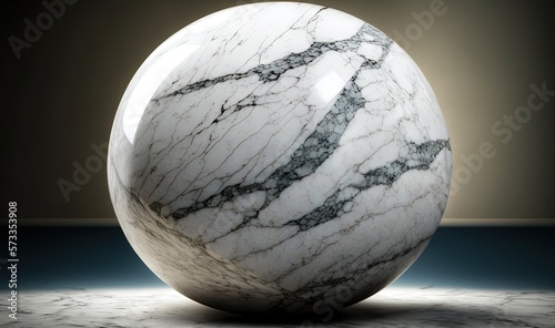  a marble ball sitting on top of a floor next to a wall.  generative ai