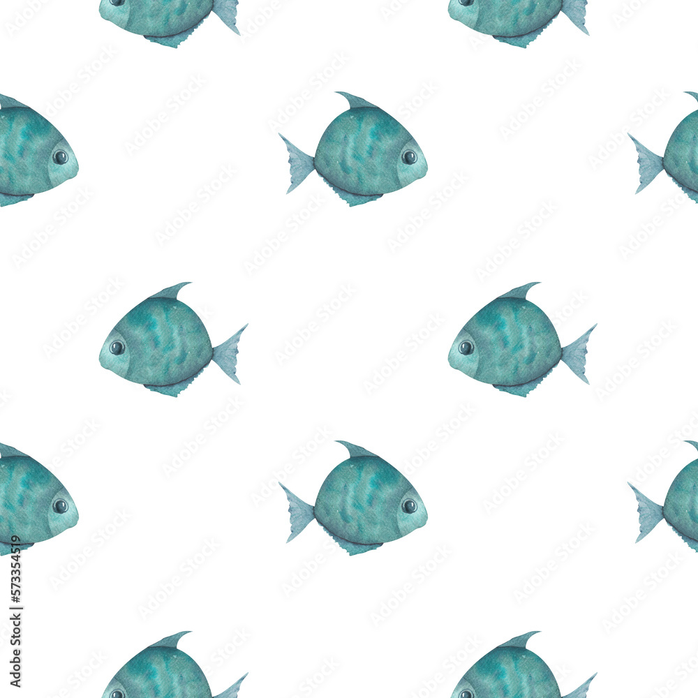 Fototapeta premium Seamless watercolor underwater life pattern. Boundless pattern can be used for web page backgrounds, wallpapers, wrapping papers, invitation and summer designs.