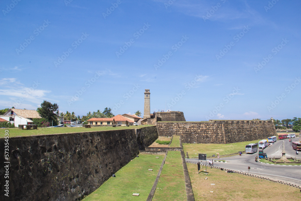 Beautiful view of the famous tower in Fort Galle, Sri Lanka, on a sunny day