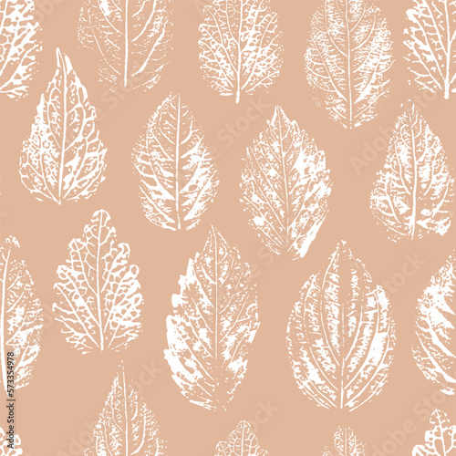 Vector seamless botanical pattern, imprinted leaves. Beautiful design for textile, wallpaper, wrapping paper.