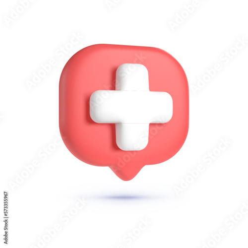 Red medical 3d in modern style on white background. Health insurance icon concept. Pharmacy concept. Isolated vector illustration