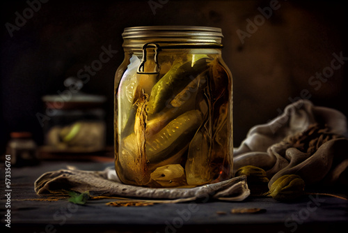 Homemade Preserved Dill PIckle Slices. Generative AI.1