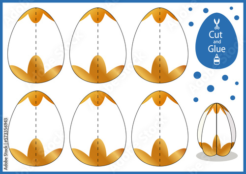 Kids craft game cut and glue paper easter egg. Printable template Easter décor. Cutout 3d puzzle. DIY papercraft toys. Activity worksheet for children. Vector printable education game. 