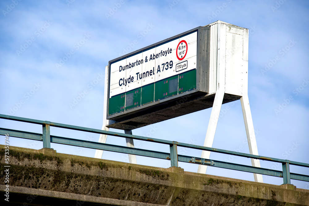 Clyde Tunnel M8 motorway sign heading north through Glasgow
