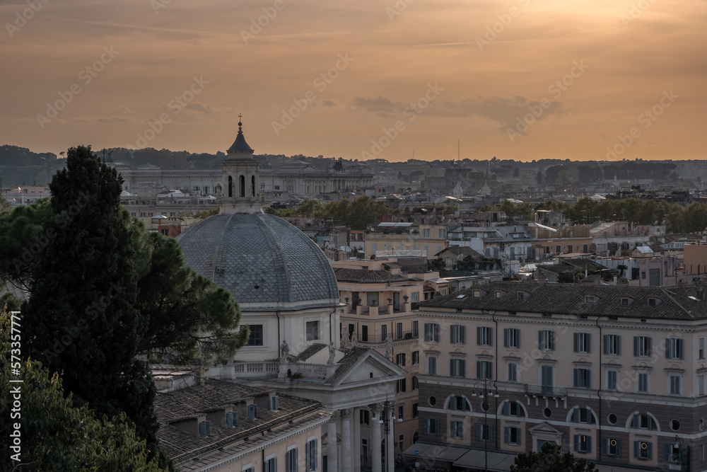 Landscape on the roofs of Roma at sunset