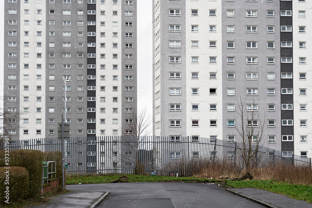 High rise council flats in poor housing estate with many social welfare  issues in Maryhill, Glasgow Photos | Adobe Stock