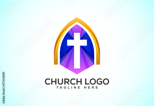 Church colorful logo. Christian sign symbols. The cross of Jesus