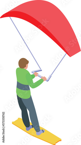 Boy kitesurfing icon isometric vector. Wind surf. Active speed