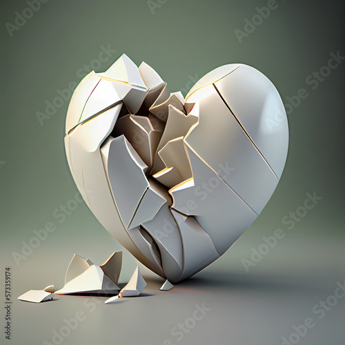 White shell broken heart in 3d with neutral background