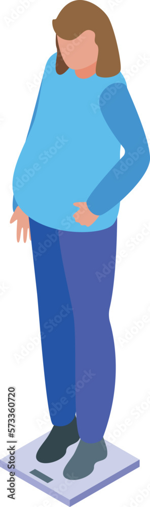 Girl overweight icon isometric vector. Fat disease. Inactive person Girl overweight icon isometric vector. Fat disease. Inactive person