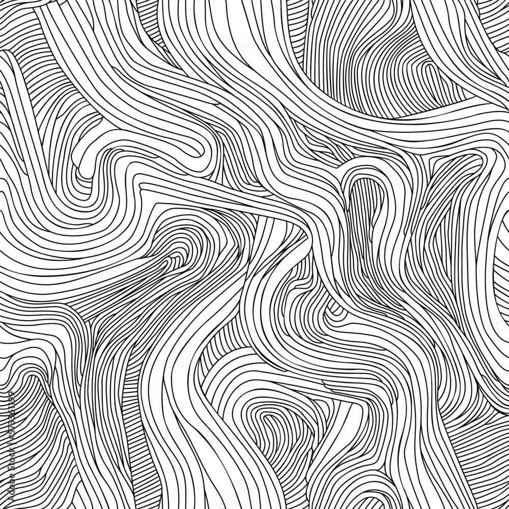 Seamless pattern with tangled lines - hand drawn black and white vector illustration.