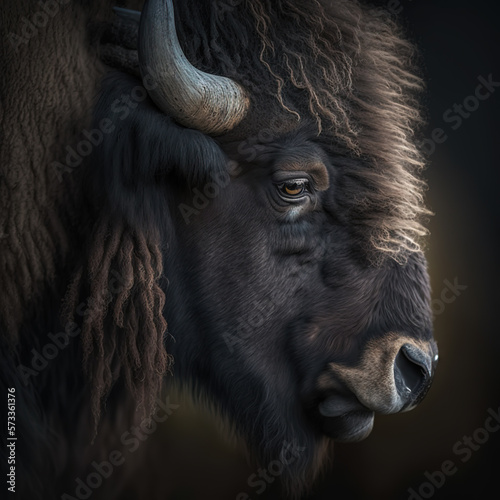 Portrait of a Wisent or European bison (Bison bonasus). Generative AI.