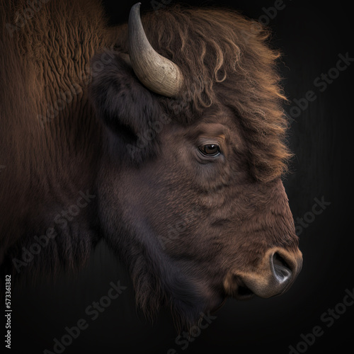 Portrait of a Wisent or European bison (Bison bonasus). Generative AI.