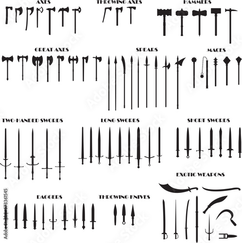 Big set of icons of medieval weapons photo