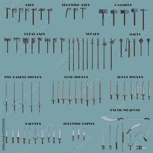 Big set of icons of medieval weapons