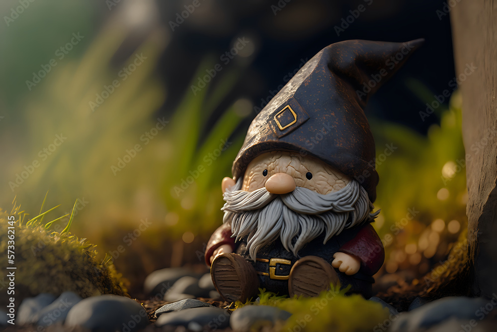 Cute Garden Gnome waiting for St Patrick's Day, garden gnome figure, cute gnome in nature. Generative AI