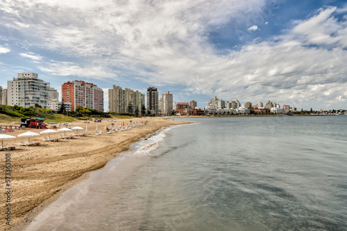 Punta Del Este, Uruguay - December 23, 2022: Shorelines and beach town facades in the region surrounding Punta Del Este in Uruguay