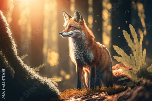 Cute Red Fox, Vulpes vulpes, fall forest. Beautiful animal in the nature habitat. Orange fox, detail portrait, Czech. Wildlife scene from the wild nature. 
