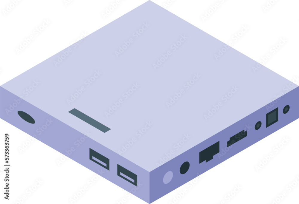 White media box icon isometric vector. Signal device. Video smart White media box icon isometric vector. Signal device. Video smart