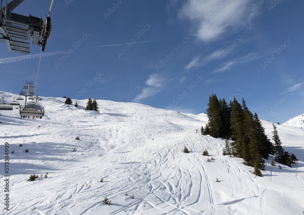 ski lift in the mountains, Laax, Switzerland