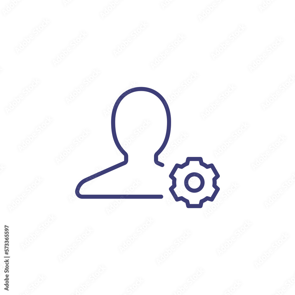 People gear partner vector icon. Person gear configuration equipment marketing support user account icon. People gear partner vector icon. Person gear configuration equipment marketing support user account icon.