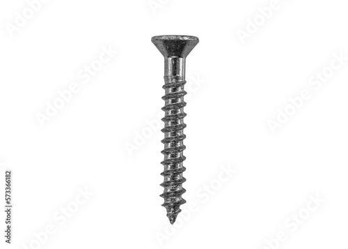 Shiny little zinc screw isolated macro with cut out background.