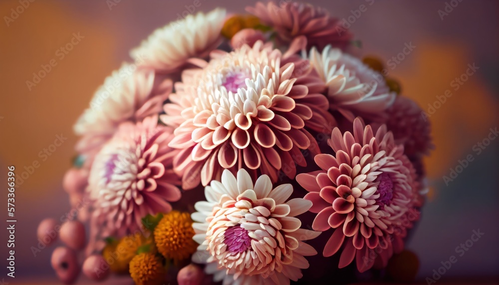 Chrysanthemum Bouquet of flowers colorful blurred background with copy space for text. Valentine's Day and Mother's Day, Women's Day. Holiday mockup with gerber flowers. soft focus. generative ai Chrysanthemum Bouquet of flowers colorful blurred background with copy space for text. Valentine's Day and Mother's Day, Women's Day. Holiday mockup with gerber flowers. soft focus. generative ai