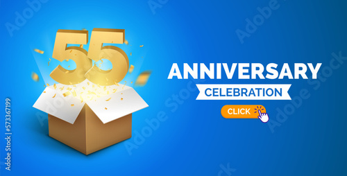 Anniversary birthday 55 years golden background. Happy vector poster 55th anniversary confetti celebration poster.